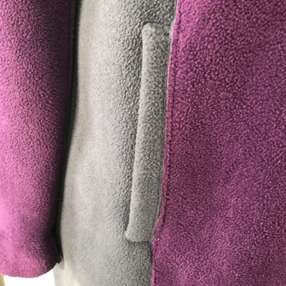 Susan Graver Fleece Purple Gray Long Button Up Coat Color. Block Trench Coat - Picture 9 of 16